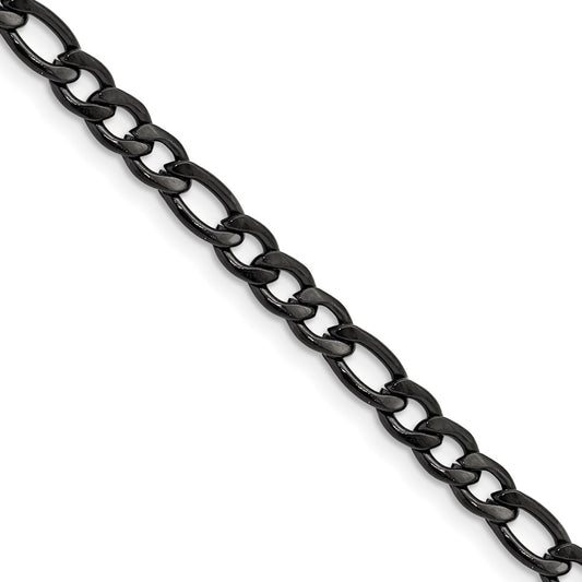 Chisel Stainless Steel Polished Black IP-plated 4.5mm 20 inch Figaro Chain