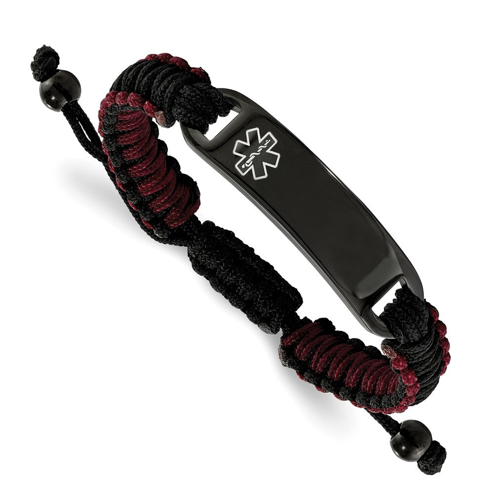 Stainless Steel Polished Black IP Black and Red Nylon Medical ID Bracelet 9.5 inches