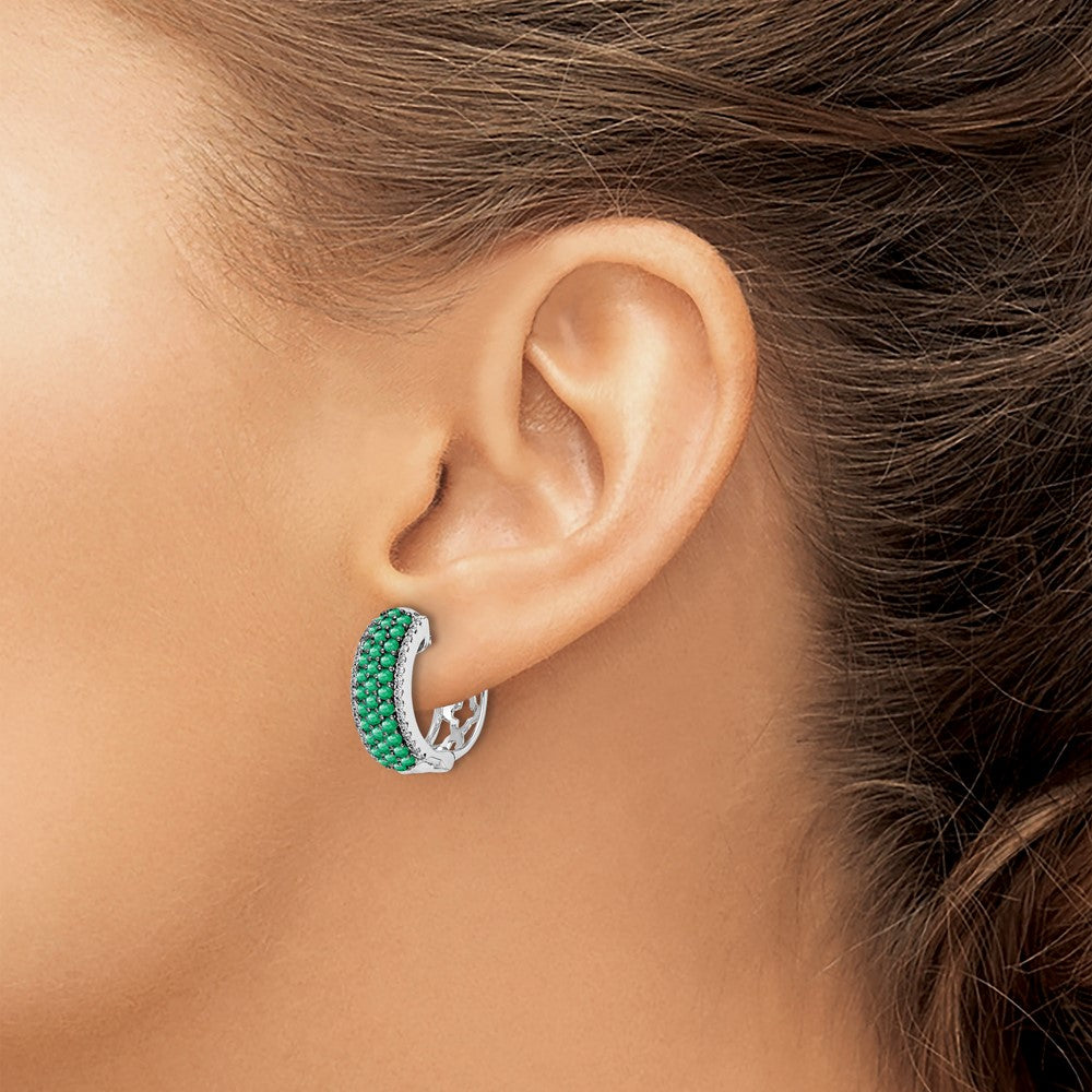 14k White Gold Diamond and Emerald Hinged Hoop Earrings