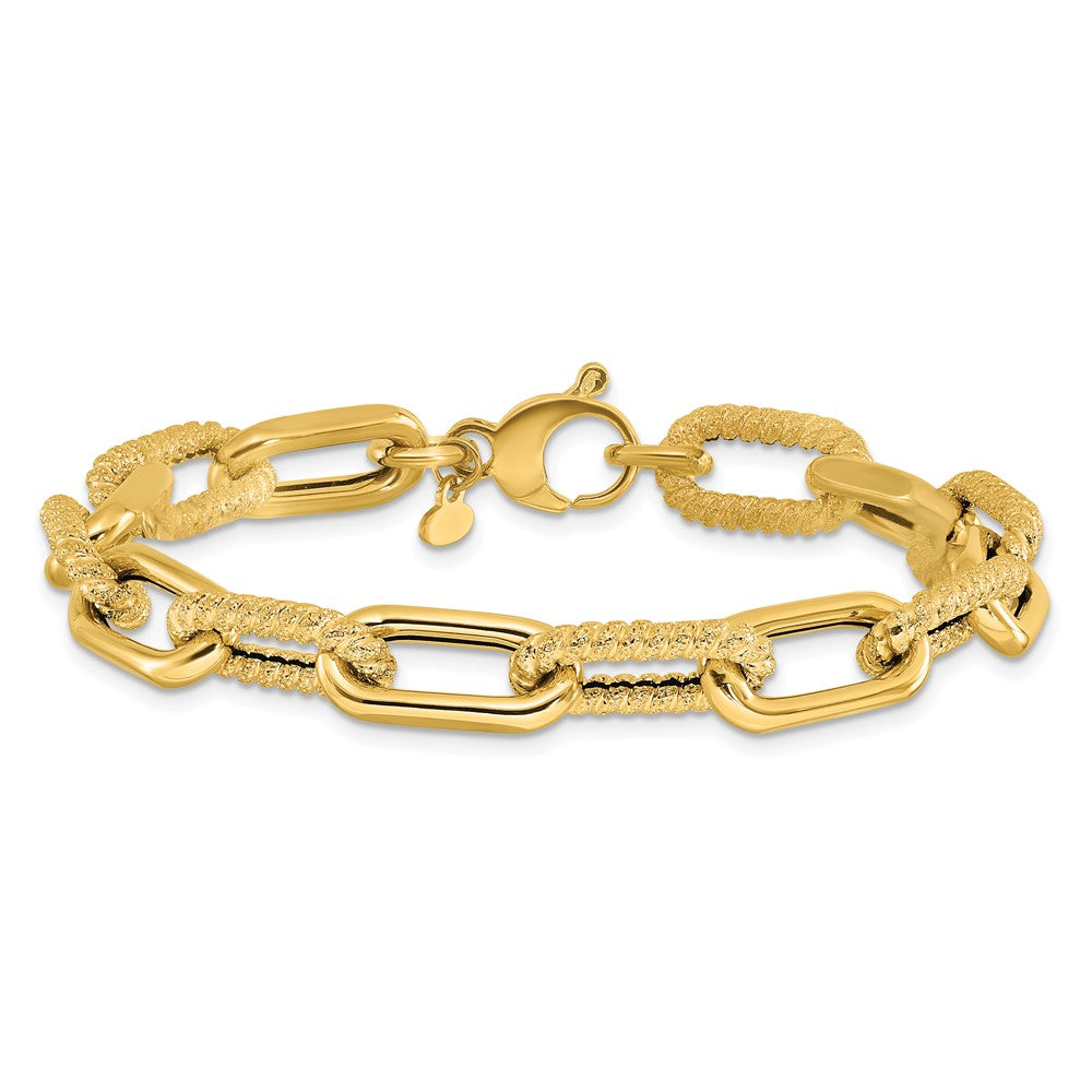 14K Polished and Textured Fancy Link Bracelet 7.5  inches