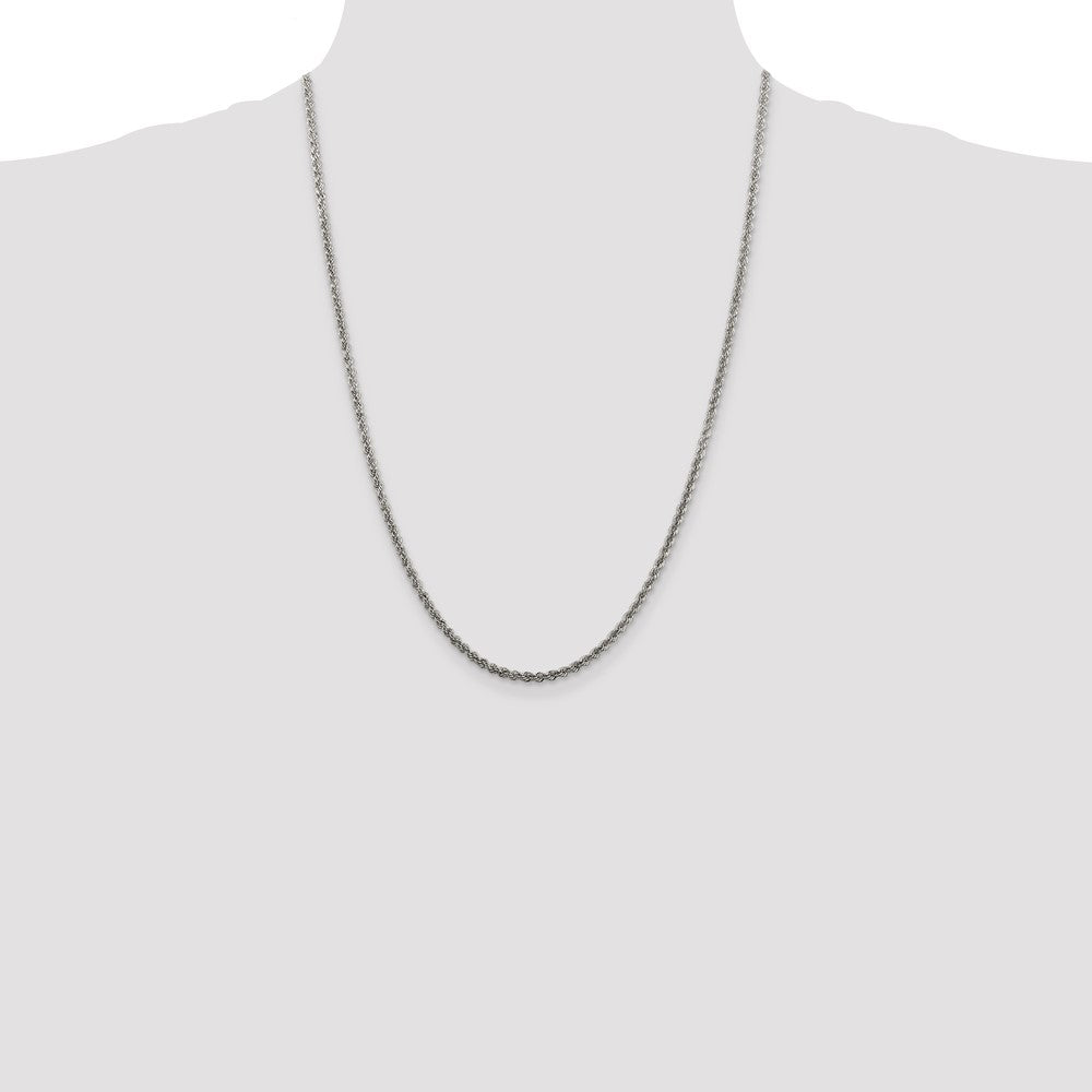 Sterling Silver Rhodium-plated 2.5mm Solid Rope Chain 24 Inches