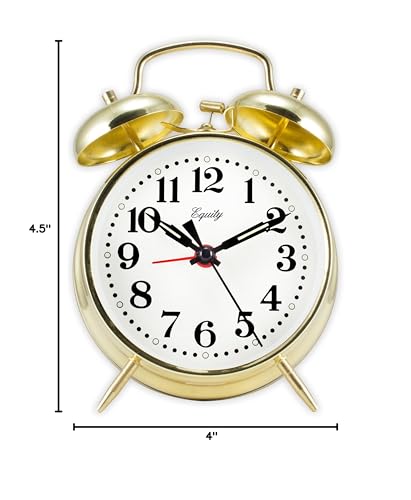 Equity Brass-finished Metal Twin Bell Keywind Analog Alarm Clock, 13012