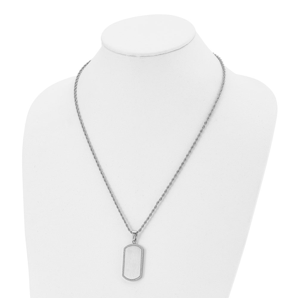 Stainless Steel Polished Laser Cut Edges Dog Tag 22in Necklace
