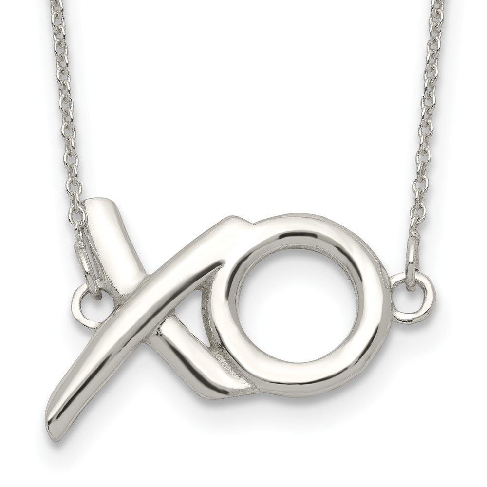 Sterling Silver Polished  XO w/2in. Ext. Necklace 16 Inches