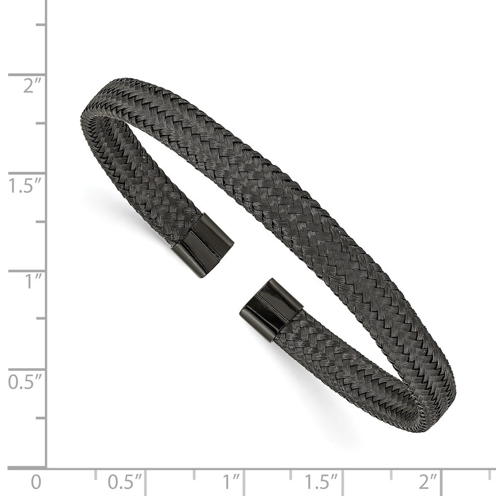Stainless Steel Polished Black IP-plated 6mm Mesh Wire Cuff Bangle 7 inches