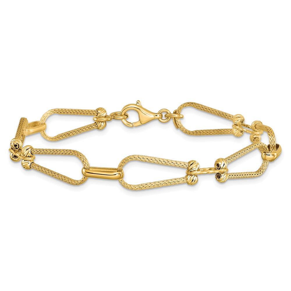 14K Dia-cut and Textured Fancy Link Bracelet 7  inches