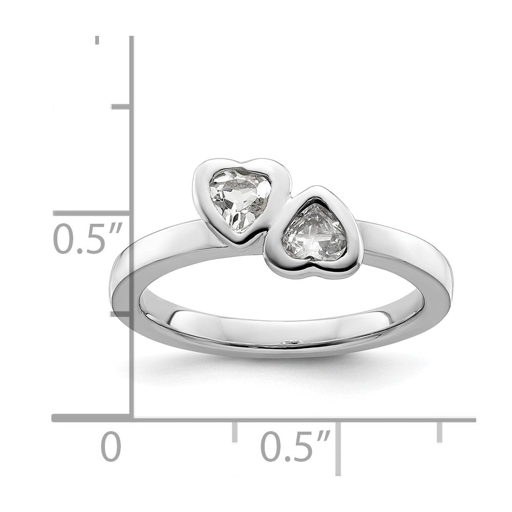 Sterling Silver Stackable Expressions White Topaz Double Heart Ring Size -10