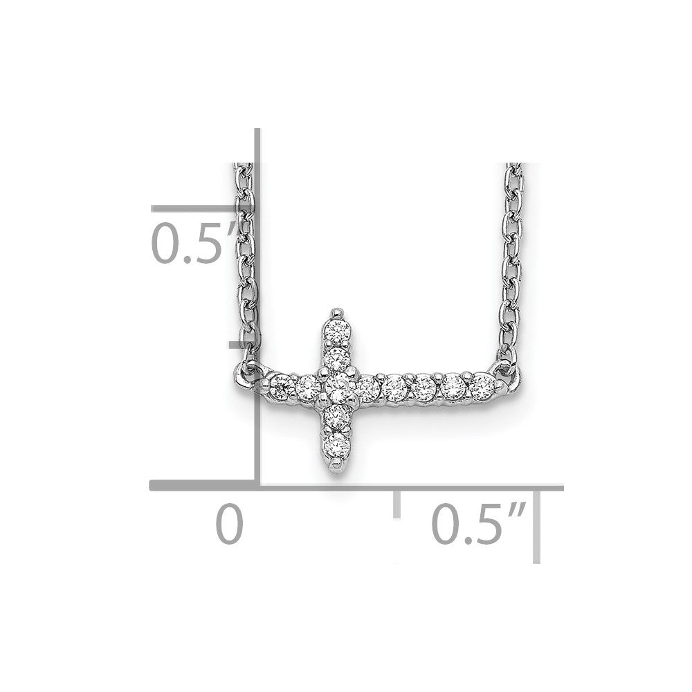 14k White Gold Diamond Sideways Cross 18in Necklace