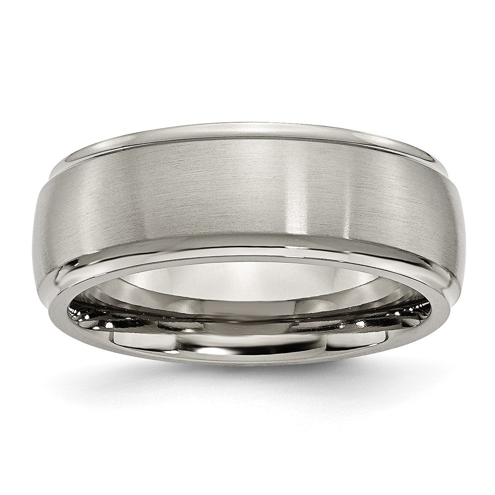 Titanium Brushed Center 8mm Ridged Edge Band Size - 11.5