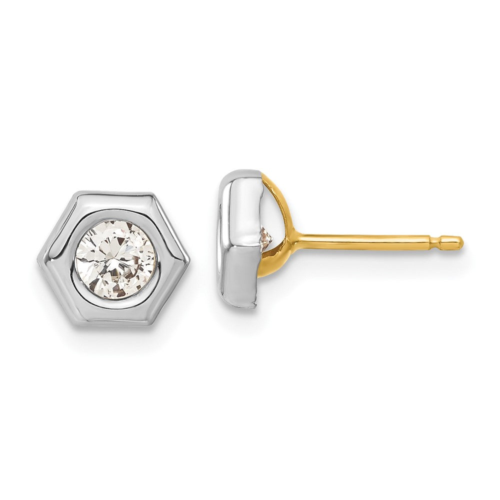 14ky Rhodium-plated Polished Hexagon CZ Post Earrings