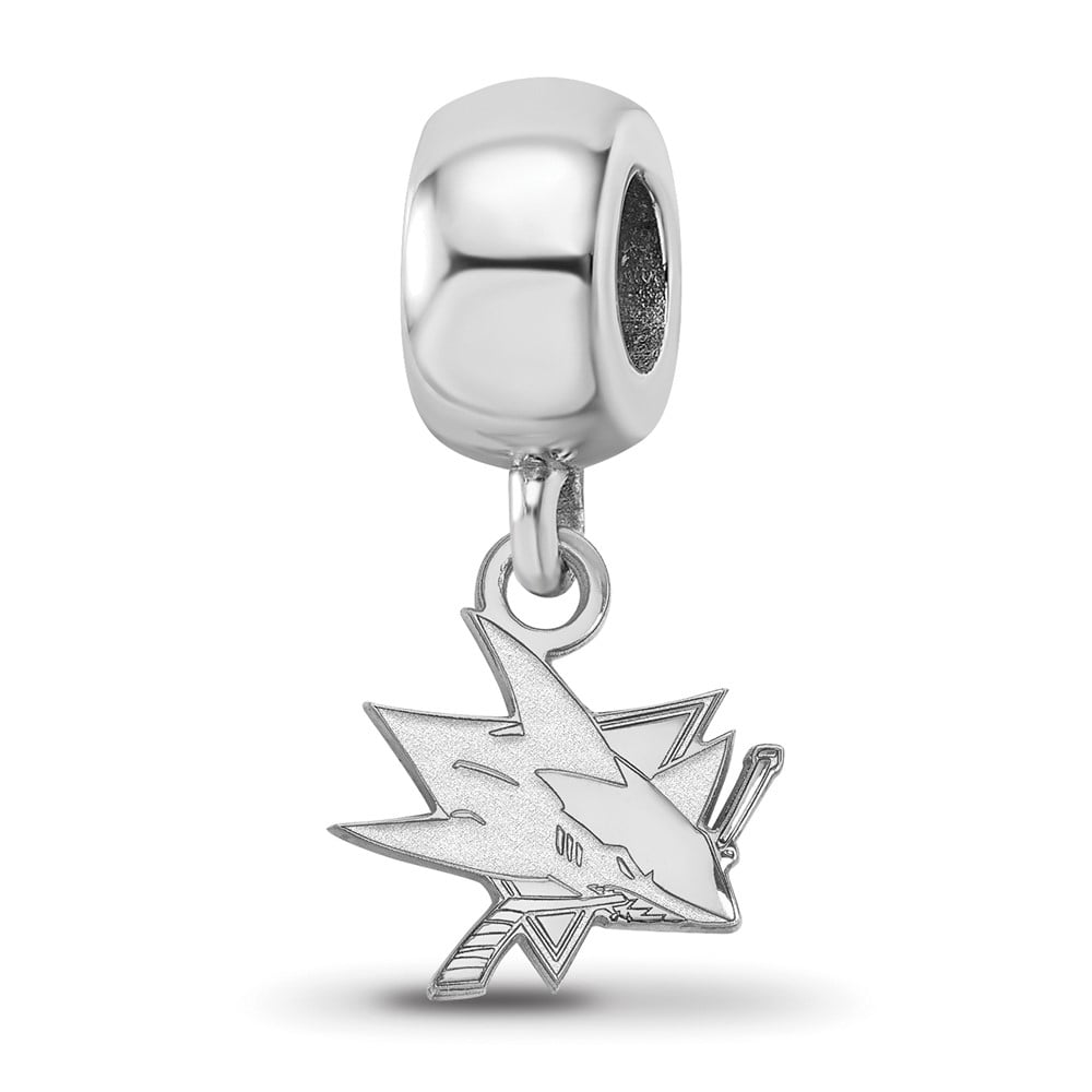 Sterling Silver Rhodium-plated NHL LogoArt San Jose Sharks Extra Small Dangle Bead Charm QSS018SHA