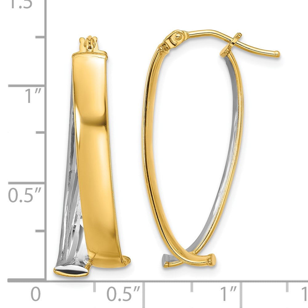 10K W/White Rhodium Polished and Textured Fancy Hoop Earrings