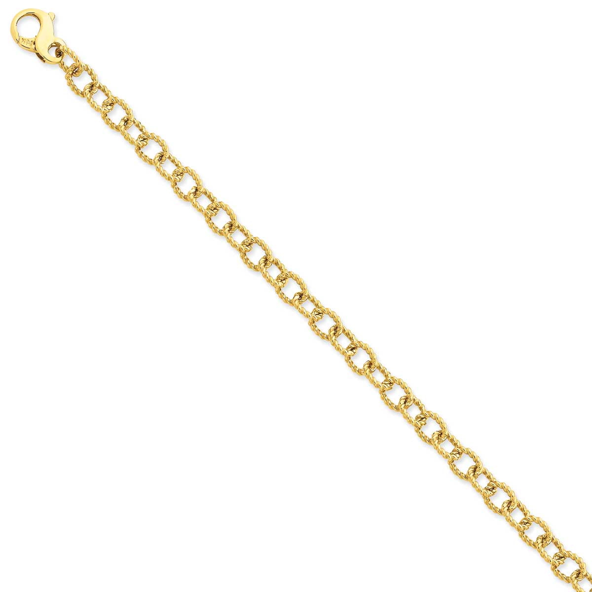 14K 7.5 inch 6.5mm Hand Polished Fancy Rope Link with Fancy Lobster Clasp Bracelet