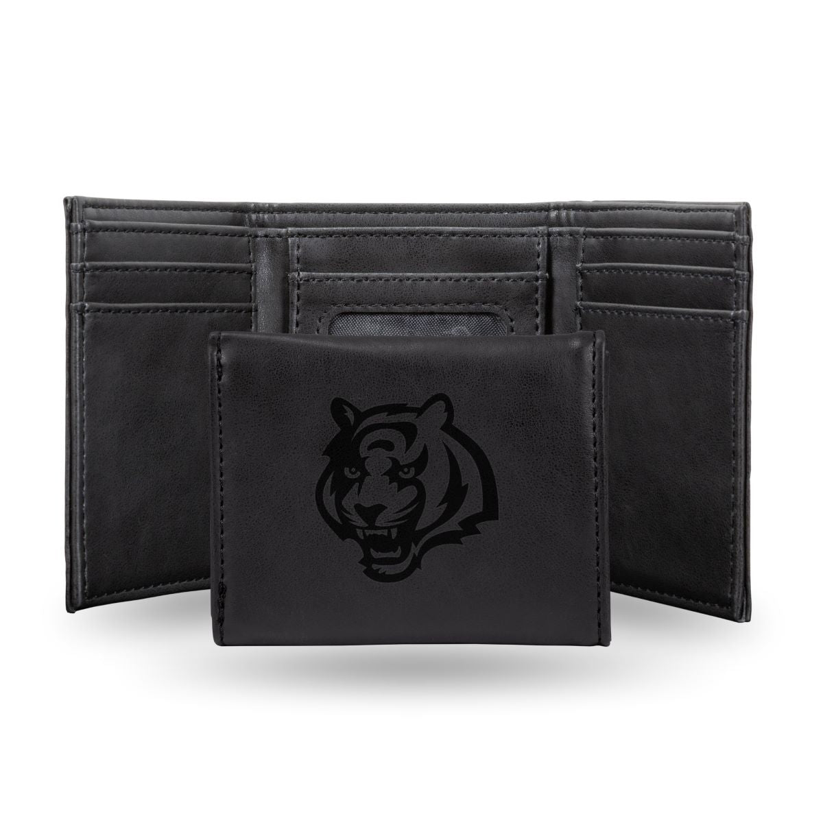 Football Rico Industries Cincinnati  Black Laser Engraved Trifold Laser Engraved Tri-Fold Wallet - Men's Accessory