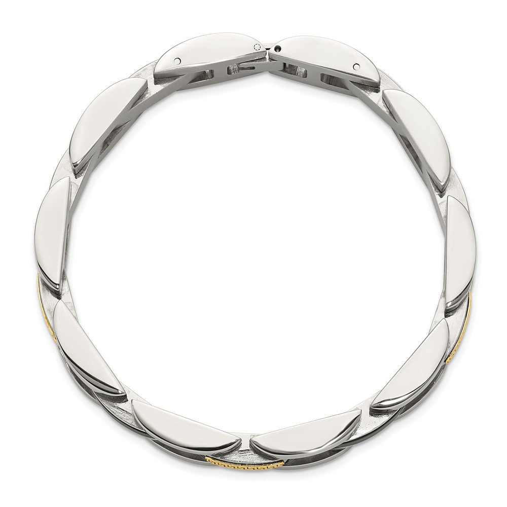 Chisel Stainless Steel Polished with 14K Gold Accent and Onyx 8.25 inch Link Bracelet 8.25 inches