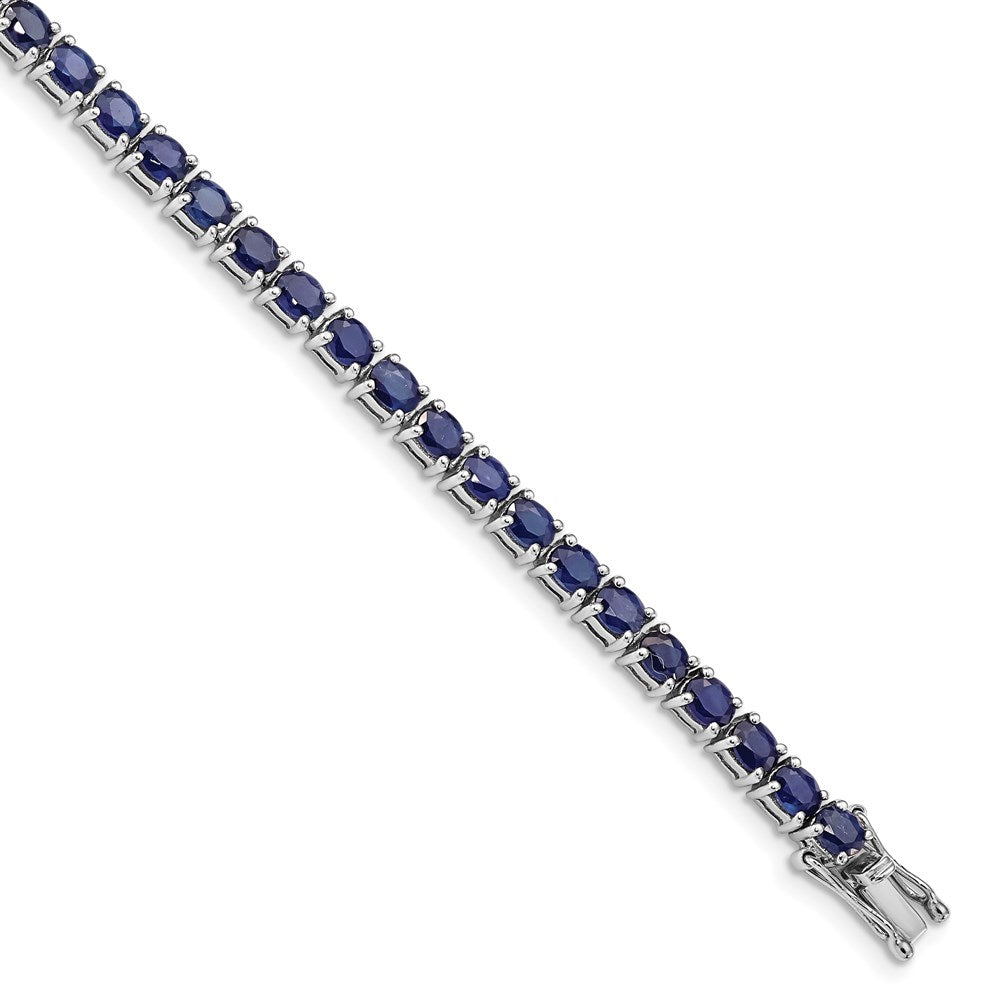 Sterling Silver Rhodium-plated Oval Blue Sapphire 7.5in Bracelet 7.5 inches