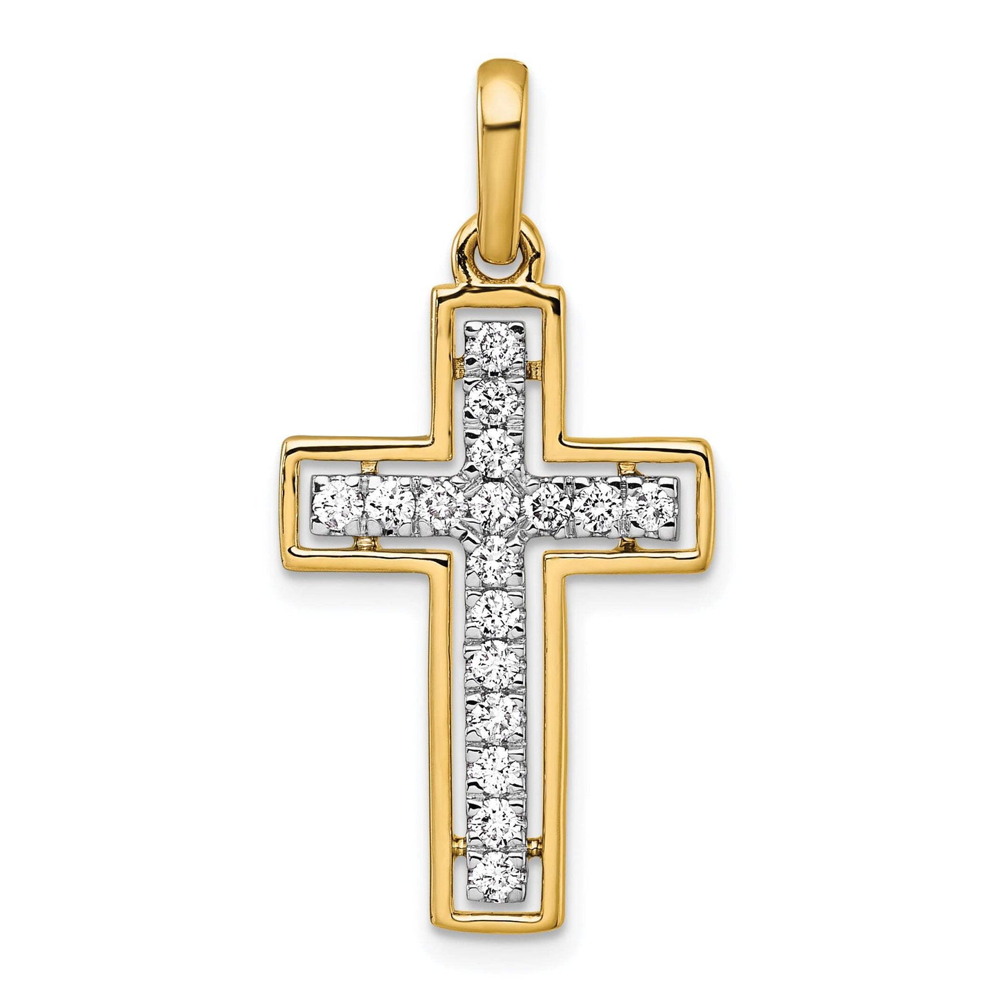 14k Yellow, White Gold 1/2 CT Diamond Cross Design Pendant