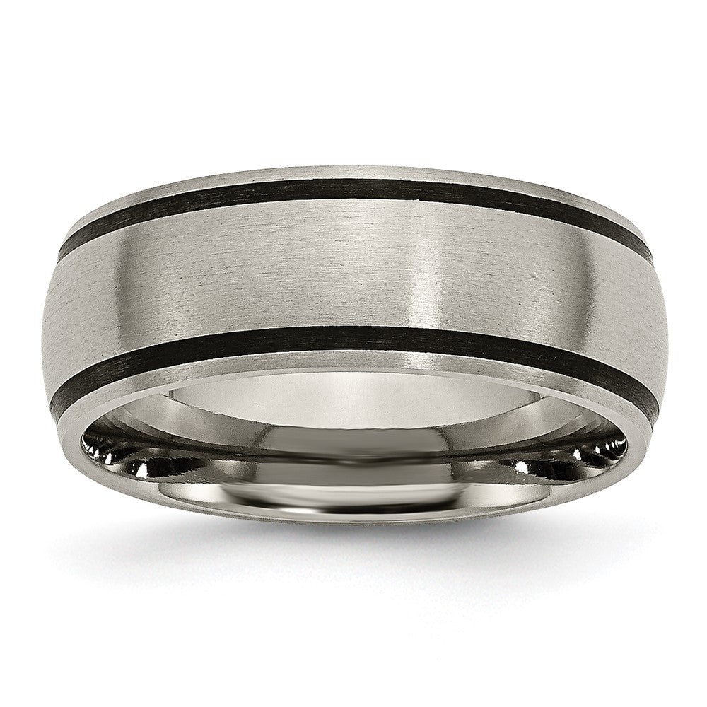 Titanium Brushed with Black Rubber 8mm Band Size - 10