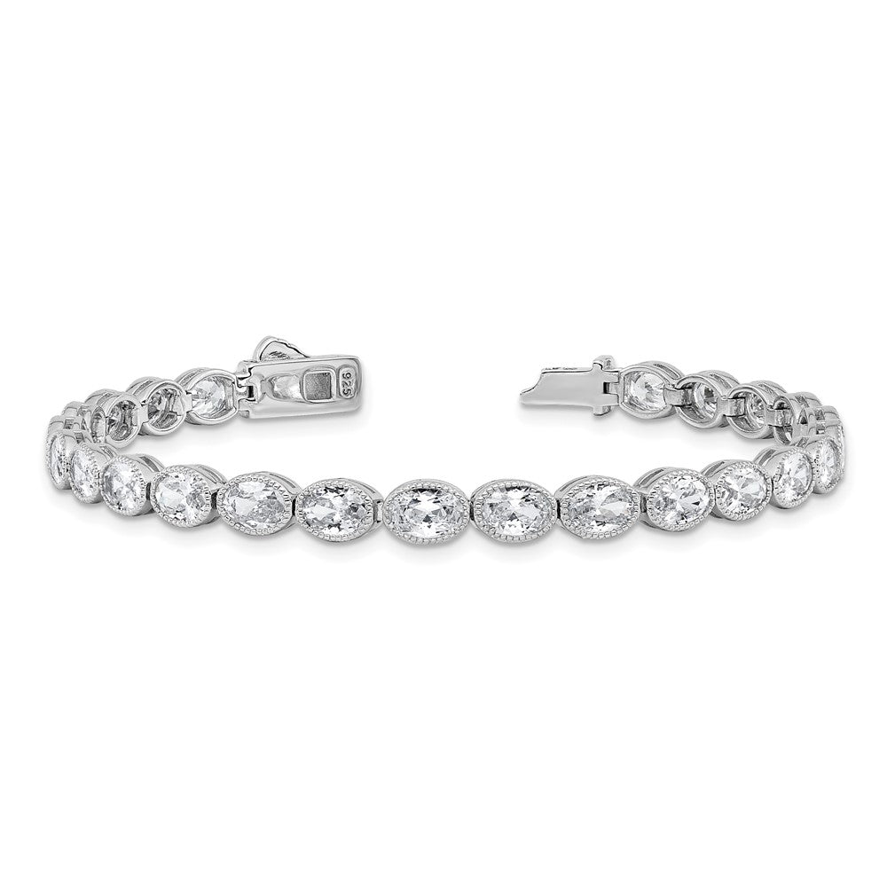 Sterling Shimmer Sterling Silver Rhodium-plated 6mm x 4mm CZ 25 Stone Oval Link 6.75 inch Bracelet 6.75 inches