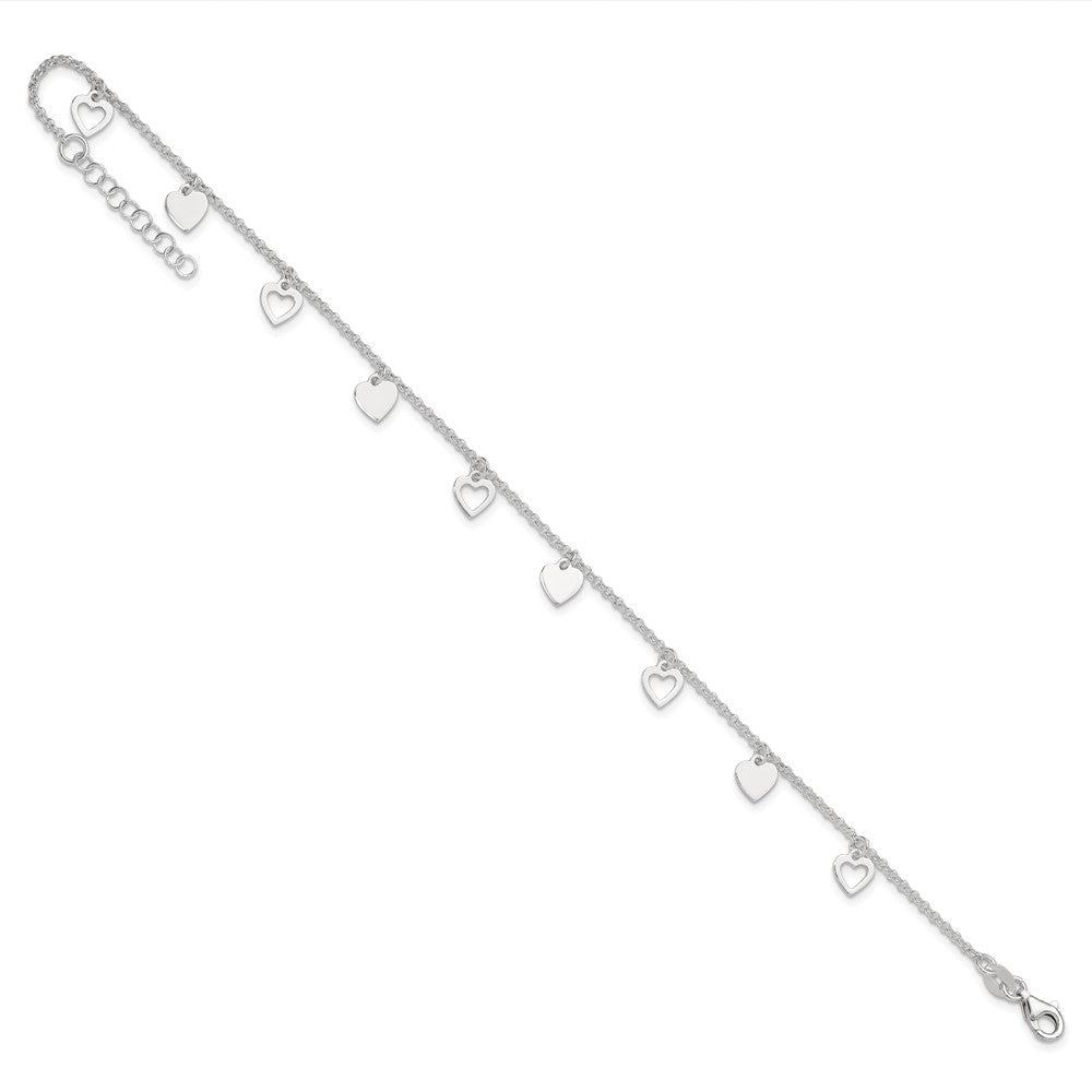 Sterling Silver 9 inch Polished Heart with 1in ext. Anklet 9 inches
