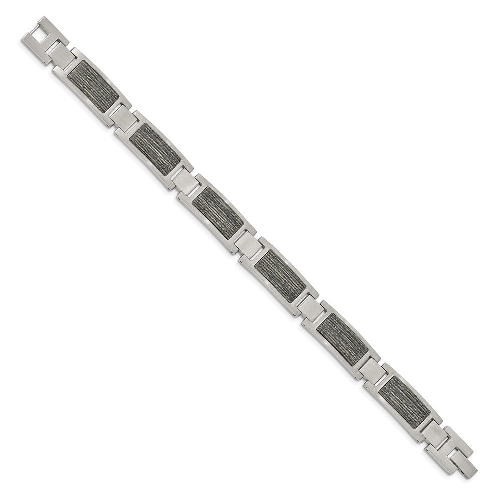 Stainless Steel Brushed with Grey Wood Inlay 8.75in Bracelet 8.75 inches