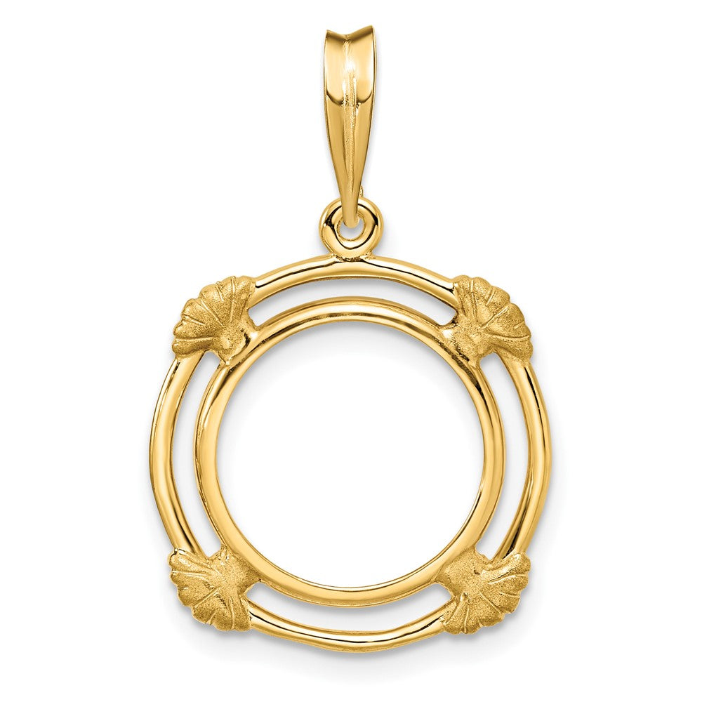 Wideband Distinguished Coin Jewelry 14k Polished with Satin Shell Spokes 14.0mm Prong Coin Bezel Pendant