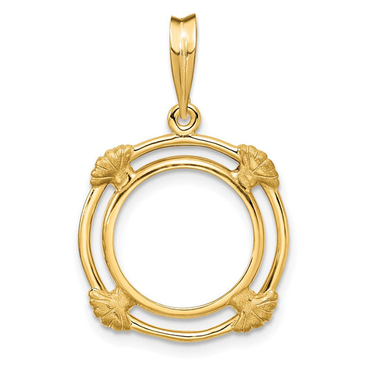Wideband Distinguished Coin Jewelry 14k Polished with Satin Shell Spokes 14.0mm Prong Coin Bezel Pendant