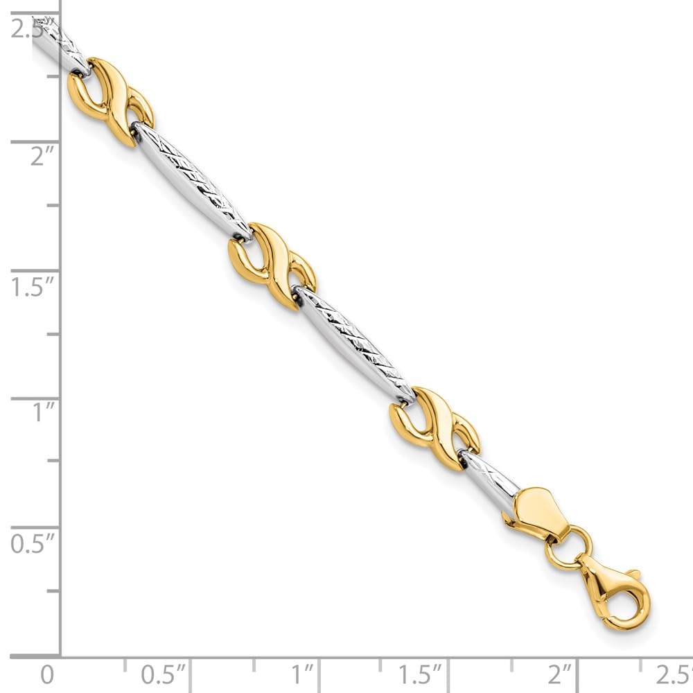 Primal Gold 10 Karat Yellow Gold with Rhodium Diamond-cut Bracelet