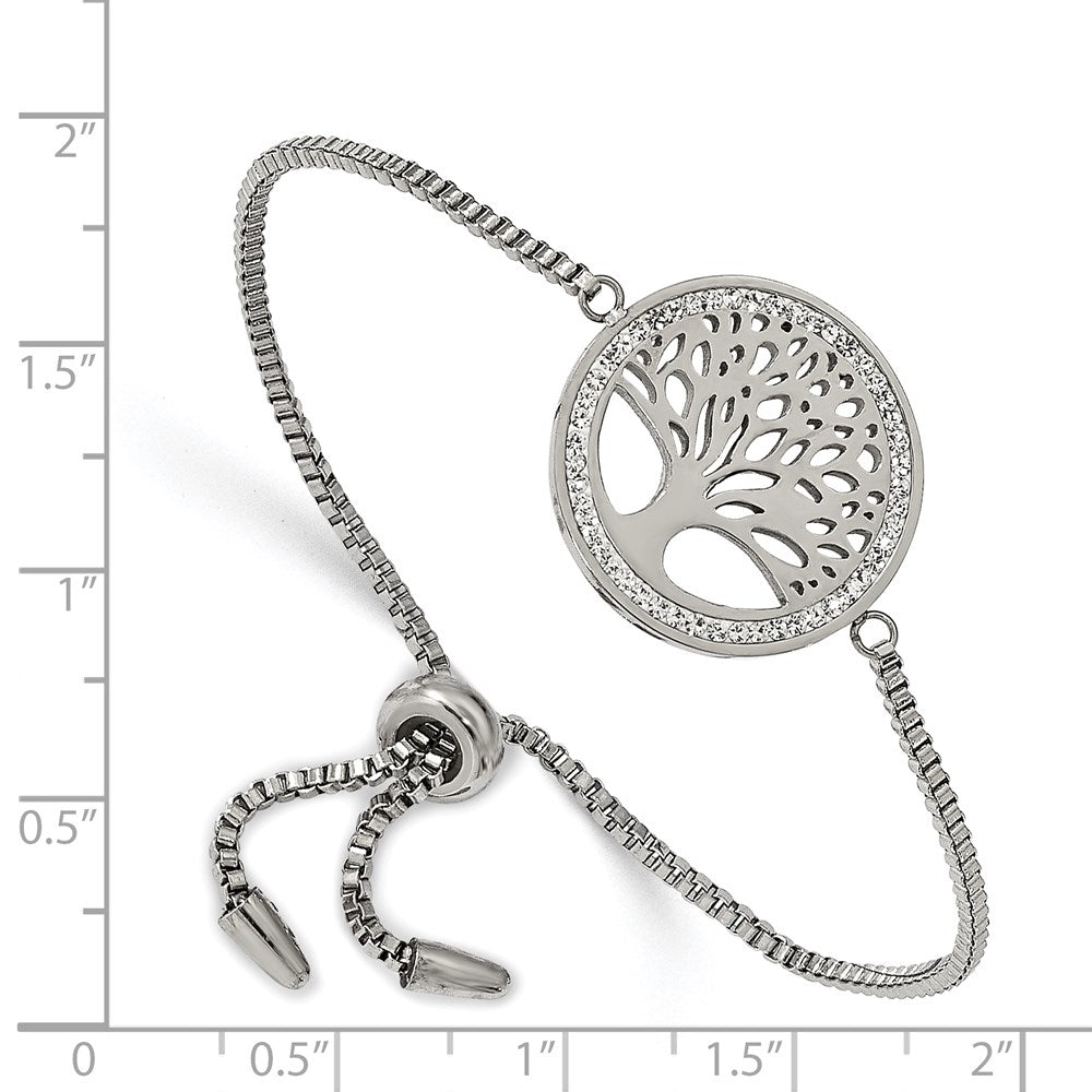 Stainless Steel Polished Preciosa Crystal Tree Adjustable Bracelet 7.25 inches