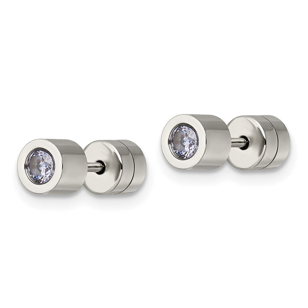 Stainless Steel Polished Pink CZ June Birthstone Post Earrings