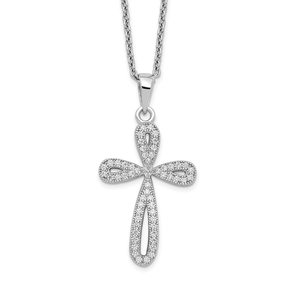Brilliant Embers Sterling Silver Rhodium-plated 55 Stone 18 inch Micro Pav‚ CZ Cross Necklace with 2 Inch Extender 18 Inches