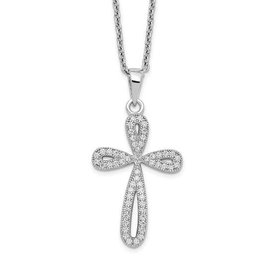 Brilliant Embers Sterling Silver Rhodium-plated 55 Stone 18 inch Micro Pav‚ CZ Cross Necklace with 2 Inch Extender 18 Inches
