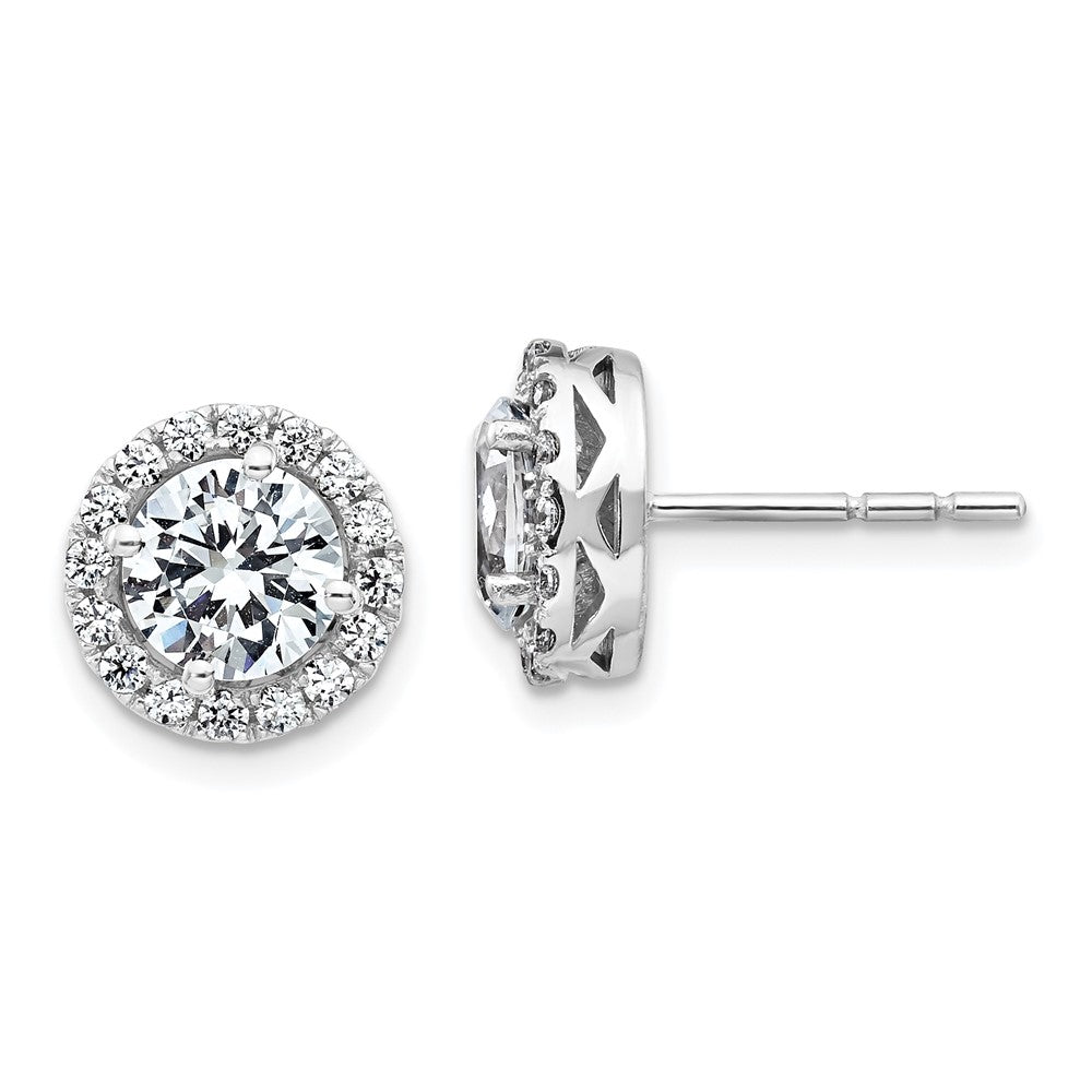 14k White Gold Round Halo G H I True Light Moissanite Earrings