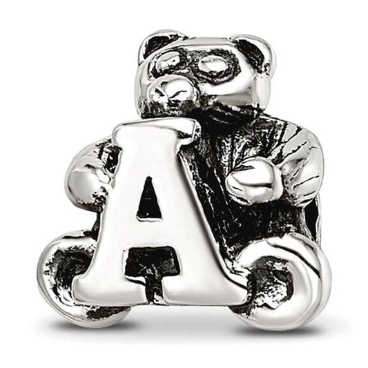 925 Sterling Silver Artisan Oxidized Reflections Letter Name Personalized Monogram Initial A Bead Charm 7.27x7.27mm Wide