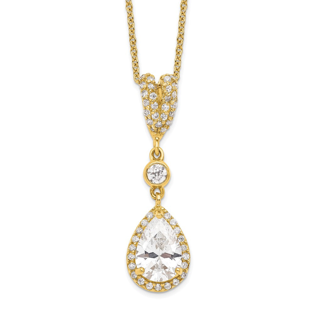 Cheryl M Sterling Silver Gold-plated Brilliant-cut CZ Teardrop and Bezel Halo 18 Inch Necklace 18 Inches