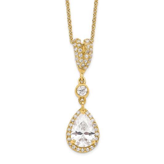 Cheryl M Sterling Silver Gold-plated Brilliant-cut CZ Teardrop and Bezel Halo 18 Inch Necklace 18 Inches