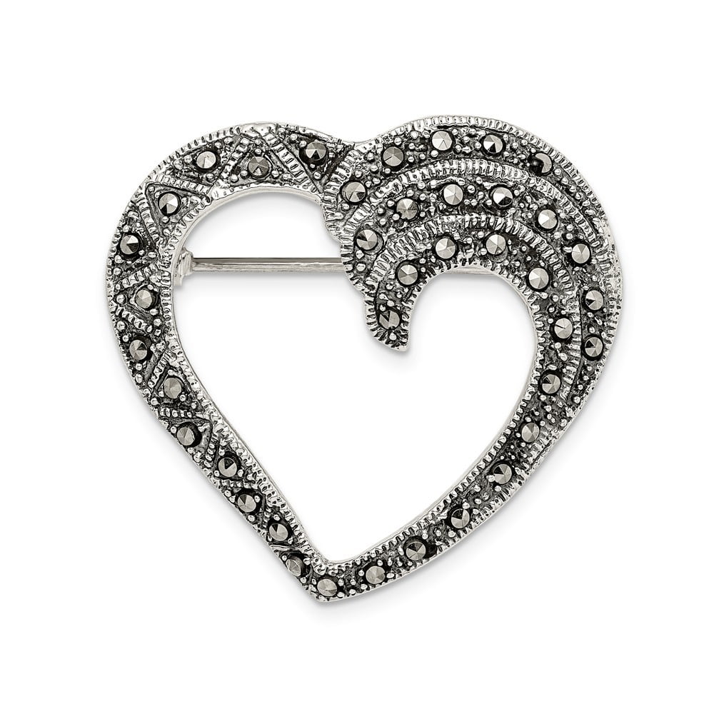 Sterling Silver Marcasite Heart Pin
