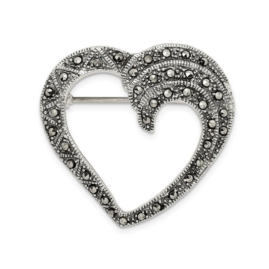 Sterling Silver Marcasite Heart Pin
