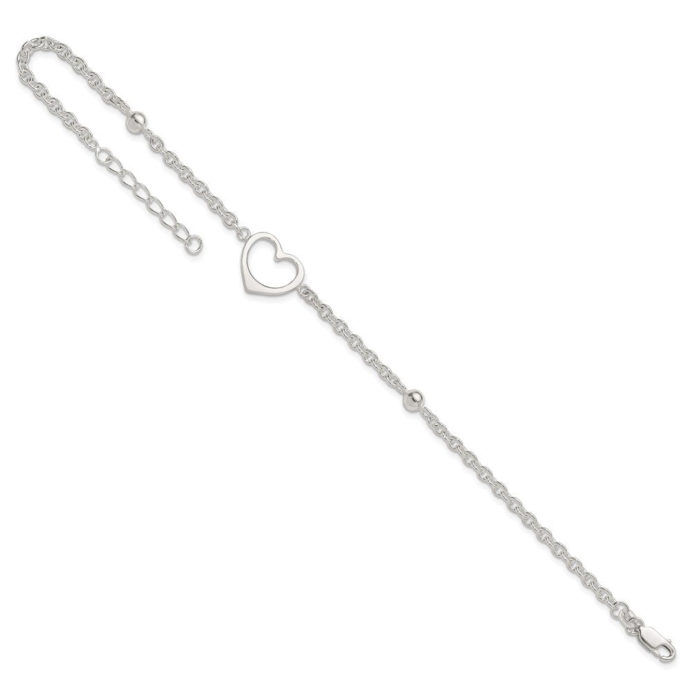 Sterling Silver 9in Plus 1 in ext Heart Anklet 10 inches