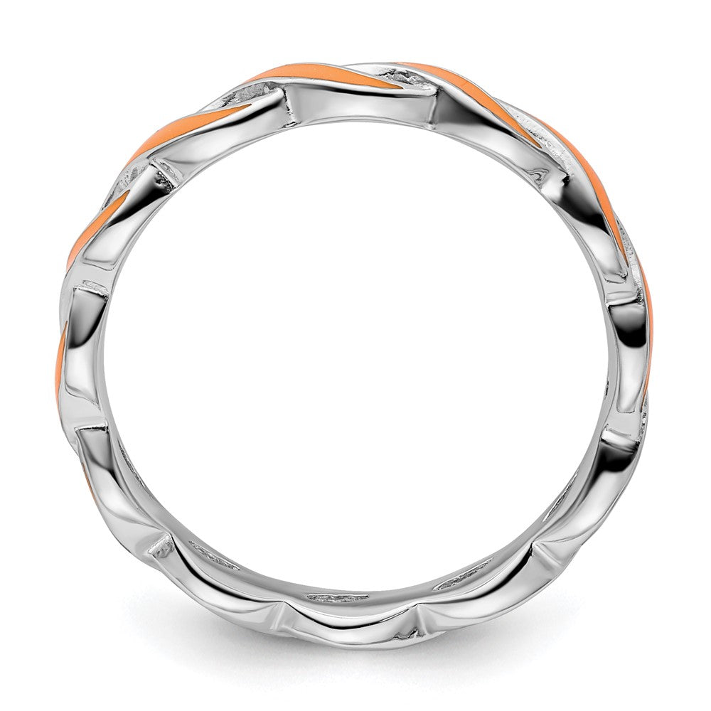 Sterling Silver Stackable Expressions Orange Enamel Ring Size -7