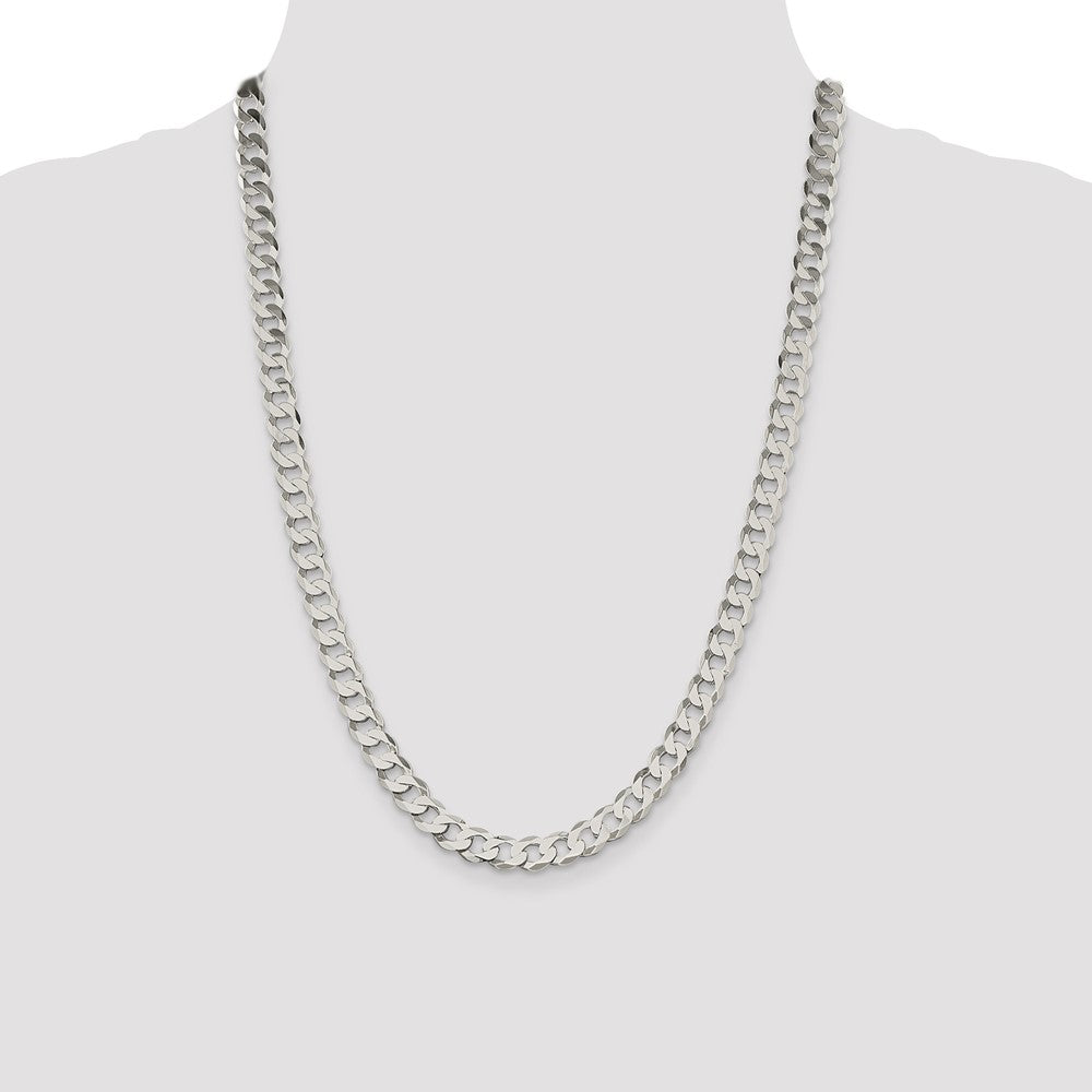 Sterling Silver 7.5mm Flat Curb Chain 24 Inches