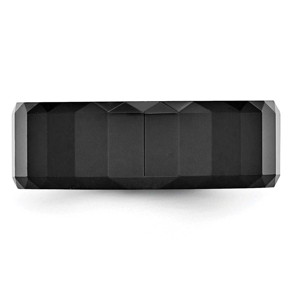 Ceramic Black Faceted 8mm Polished Beveled Edge Band Size - 6