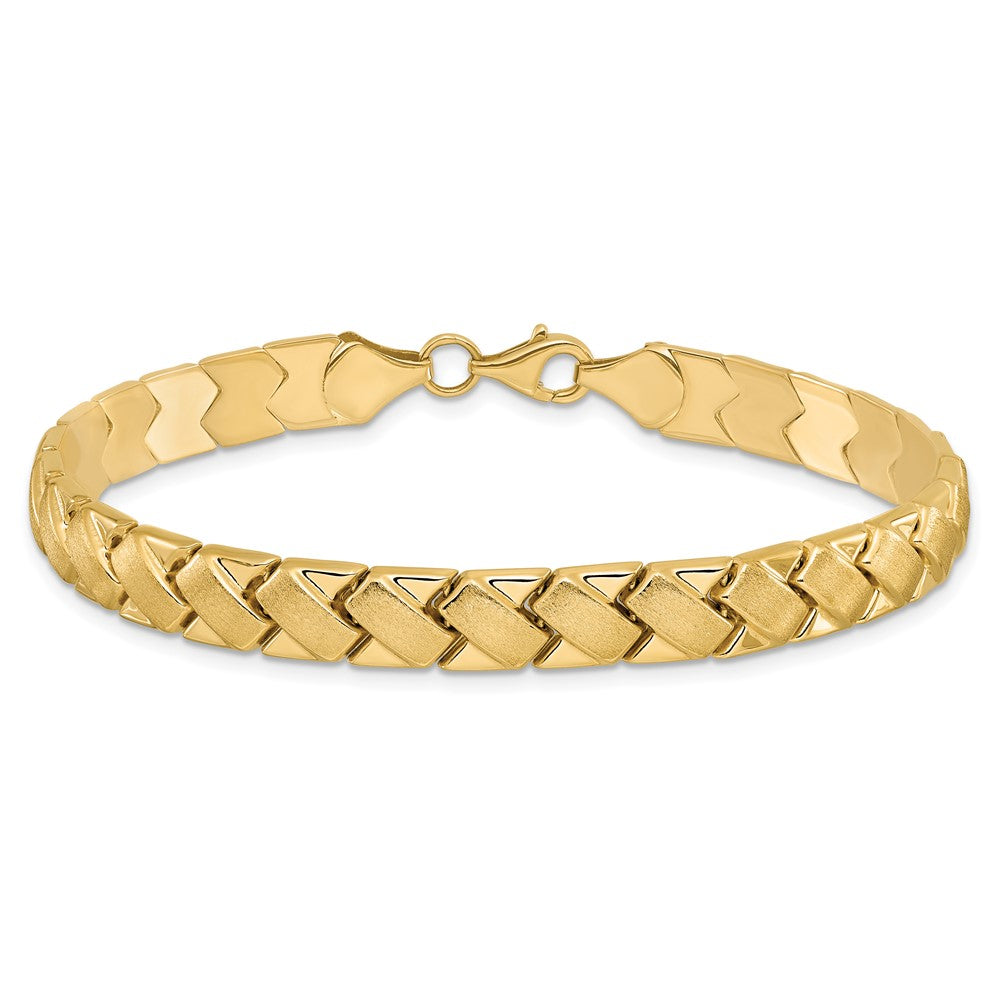 10K Polished and Brushed Fancy Link Bracelet 7.5  inches