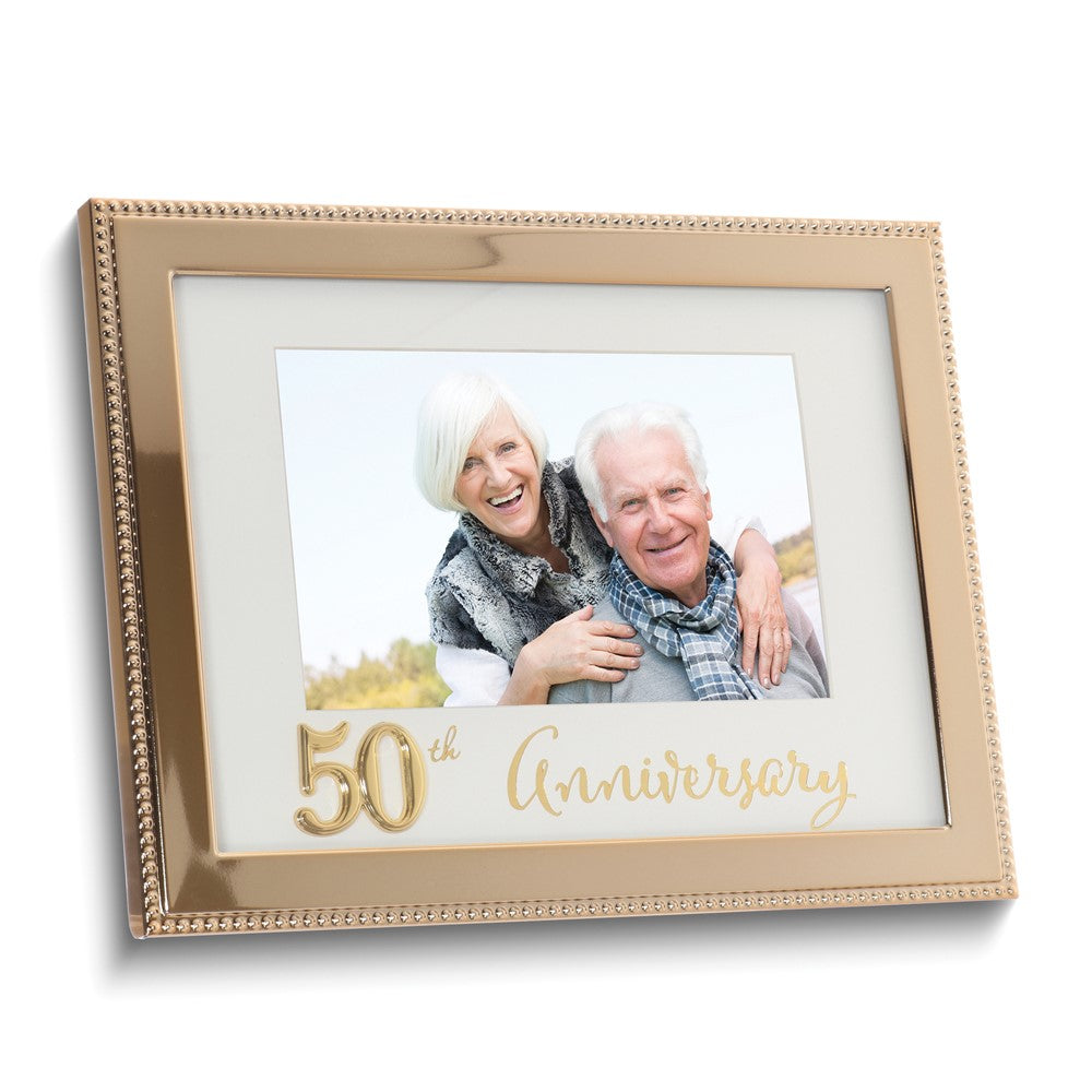 Gold-tone Beaded 50th Anniversary 4x6 Photo Frame