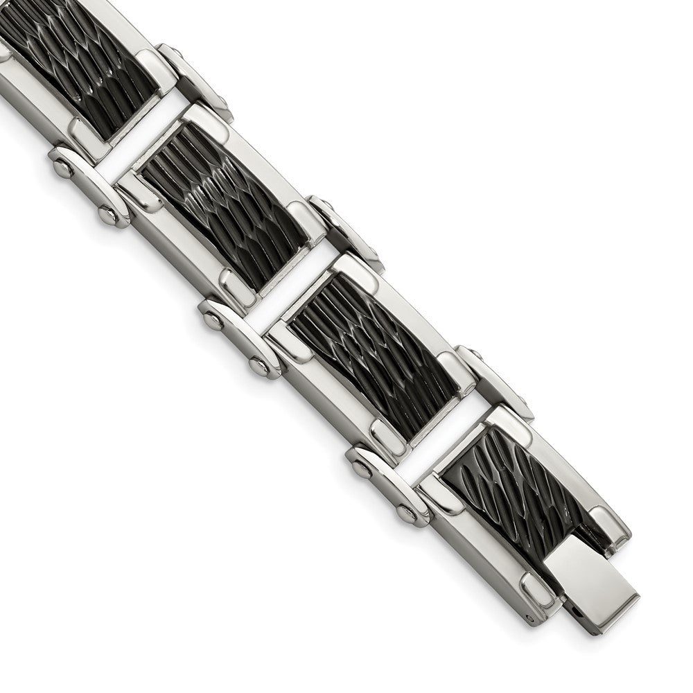 Stainless Steel Polished and Textured Black-plated 9in Bracelet 9 inches