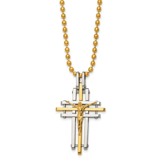 Stainless Steel Polished Yellow IP-plated Crucifix 24in Necklace