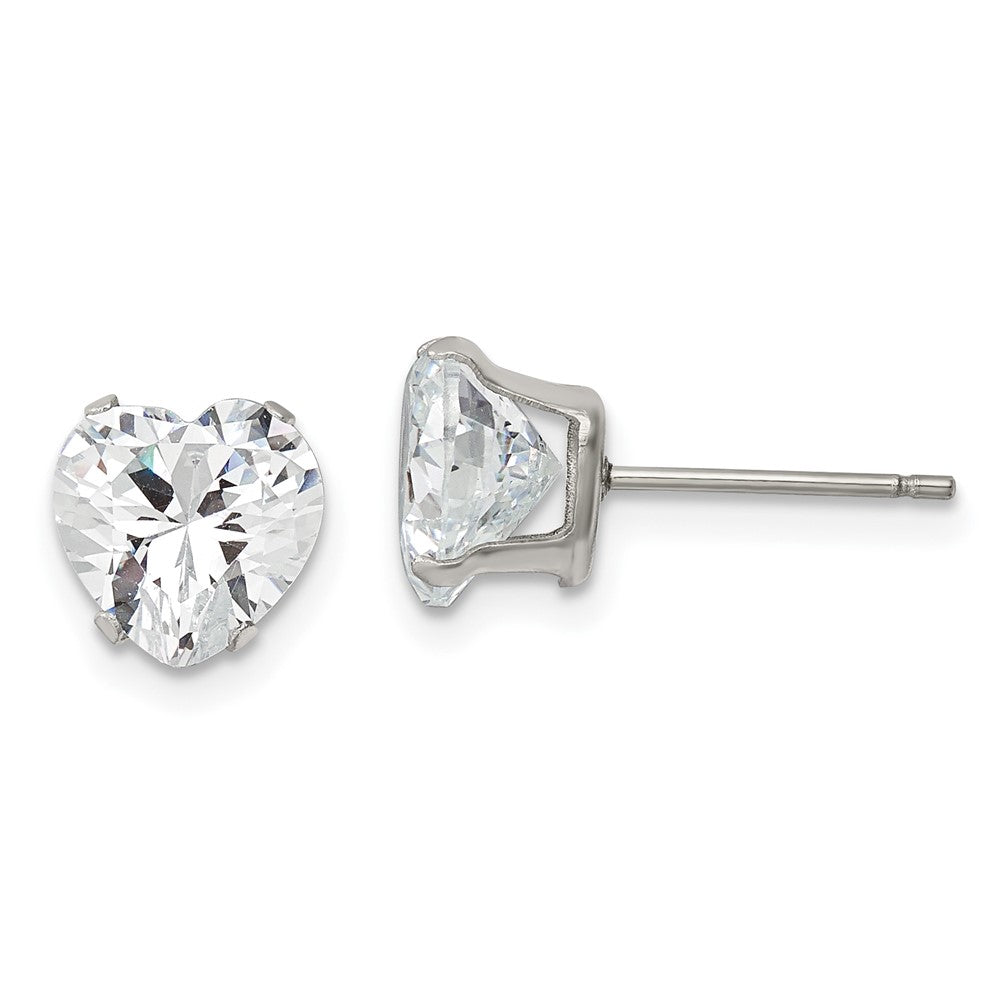 Stainless Steel Polished 8mm Heart CZ Stud Post Earrings