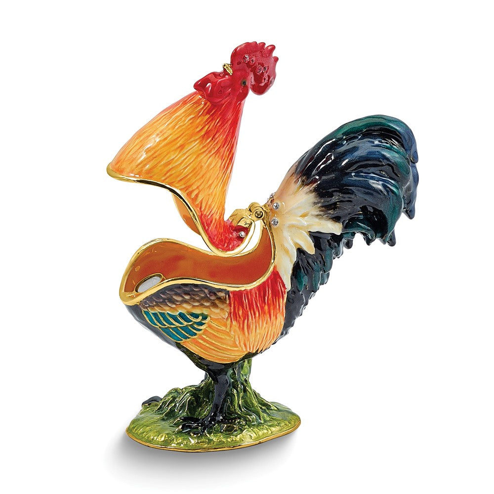 Luxury Giftware by Jere Bejeweled RUSTY Rooster Trinket Box with Matching 18 inch Necklace