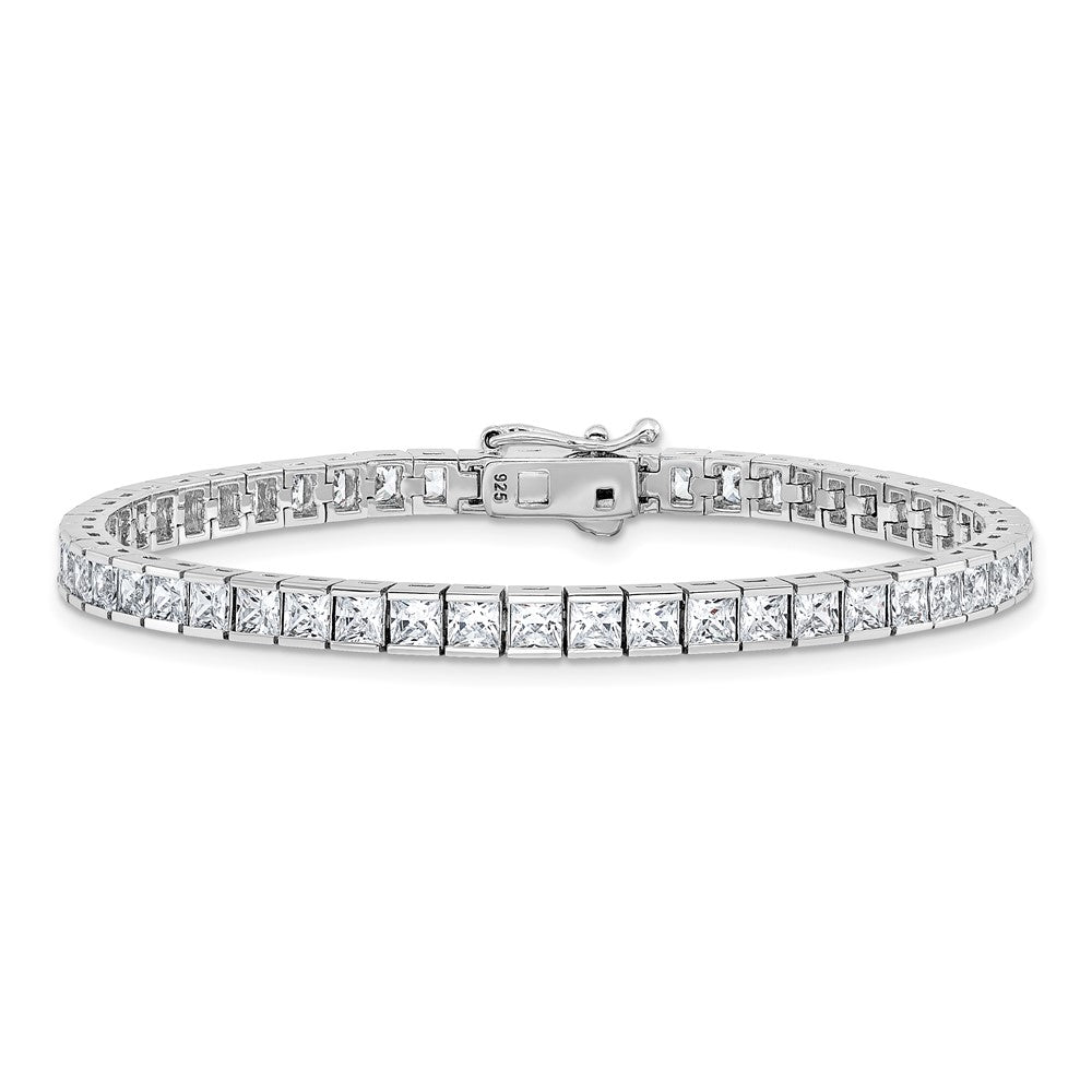 Sterling Shimmer Sterling Silver Rhodium-plated Square 3mm x 3mm CZ 53 Stone 7 inch Bracelet 7 inches