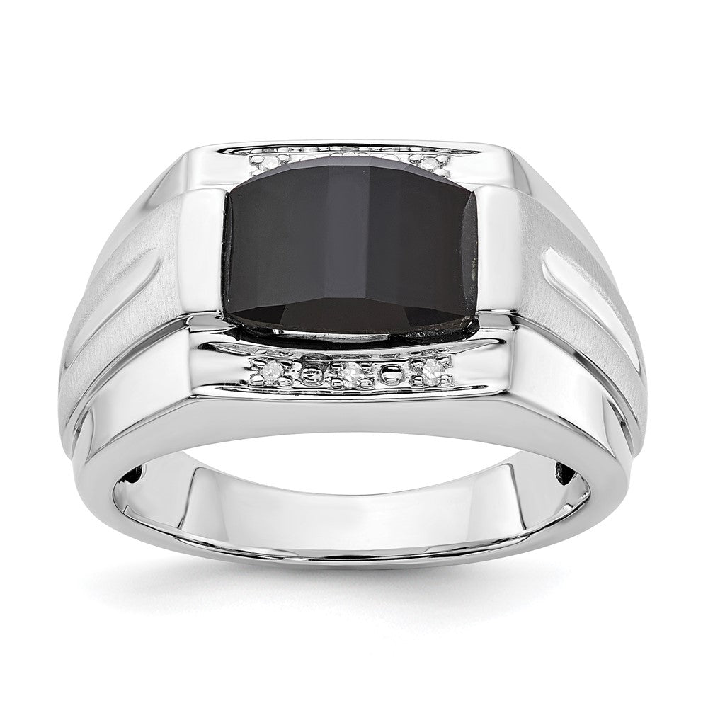10K White Gold Polished & Brushed 1-10.5X8.2 Onyx & Diamond Ring